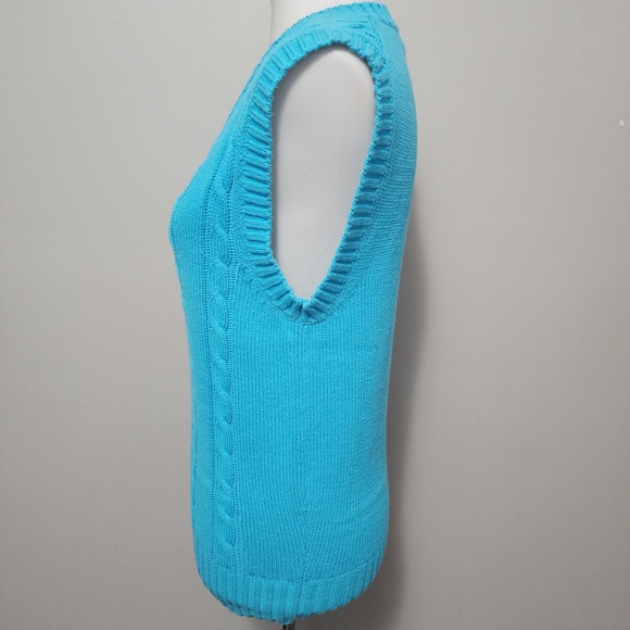 Vintage Justin Trent Turquoise Cable Knit Vneck Sweater Vest Size Small - Picture 3 of 6
